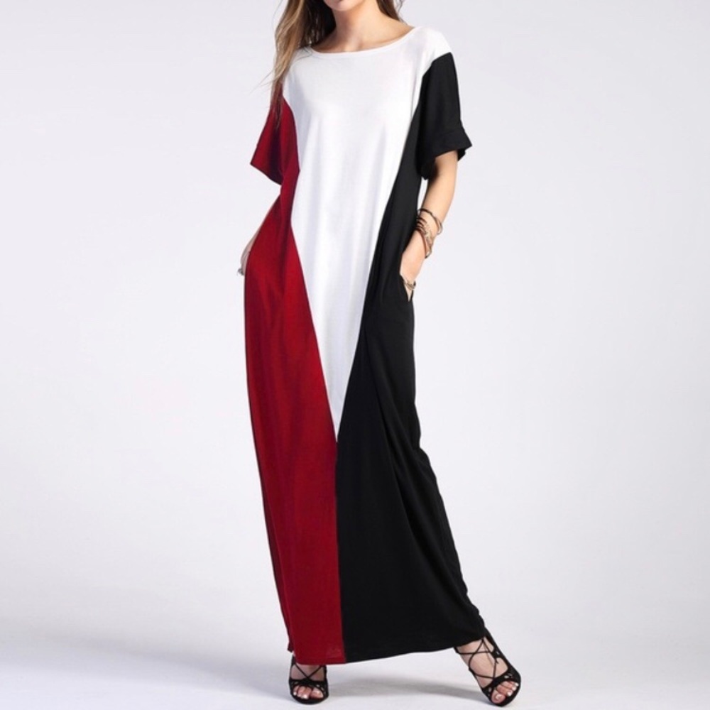 Color Block Over Sized Jersey Knit Maxi Dress